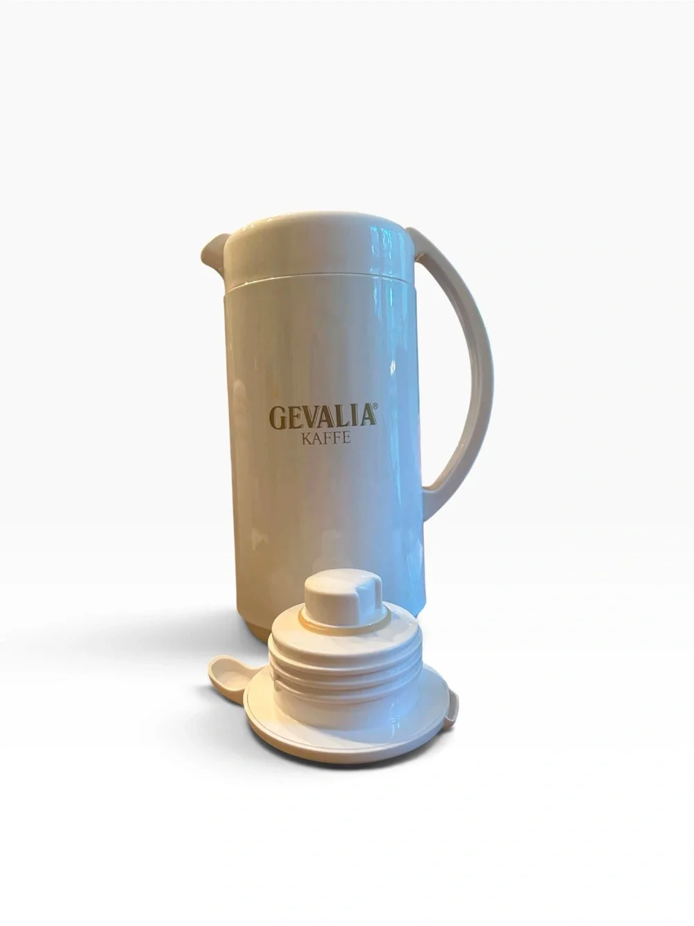 LOT OF 2 Vintage Gevalia Kaffe Coffee Canister and Thermos Style Pitcher White